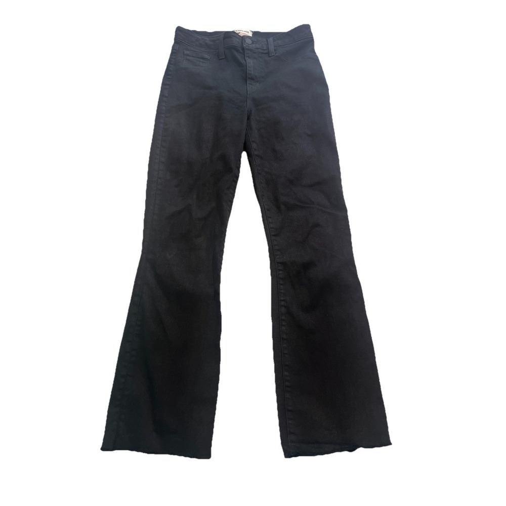 L'agence Kendra High Rise Cropped Flare Pant Noir Coated Cotton Stretch Size 27 - Picture 3 of 10